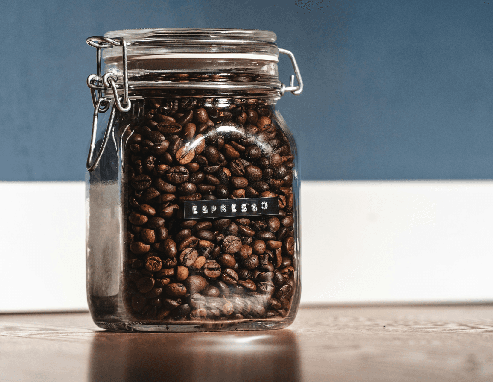 Espresso beans in glass jar
