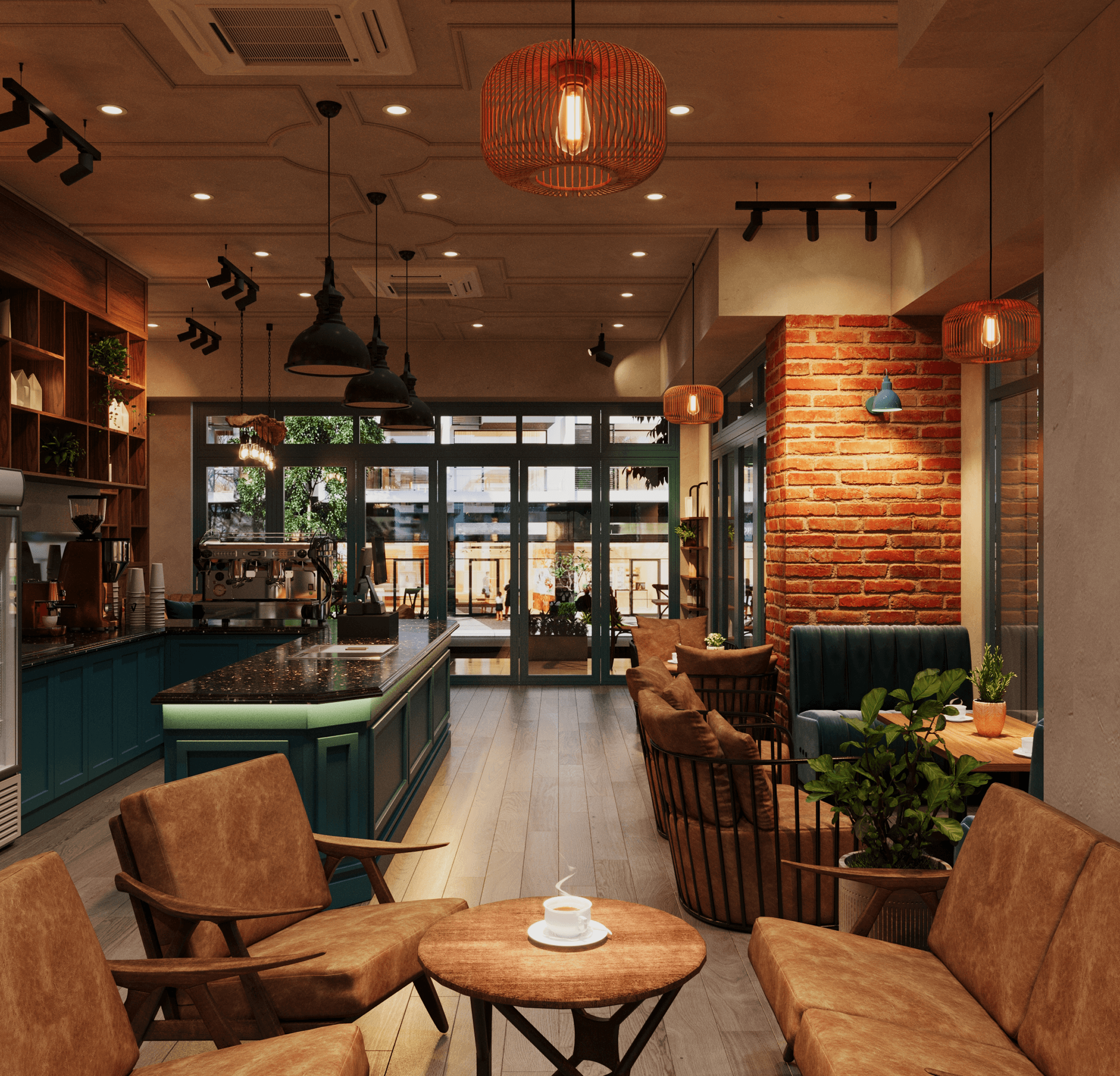 Modern industrial cafe interior design