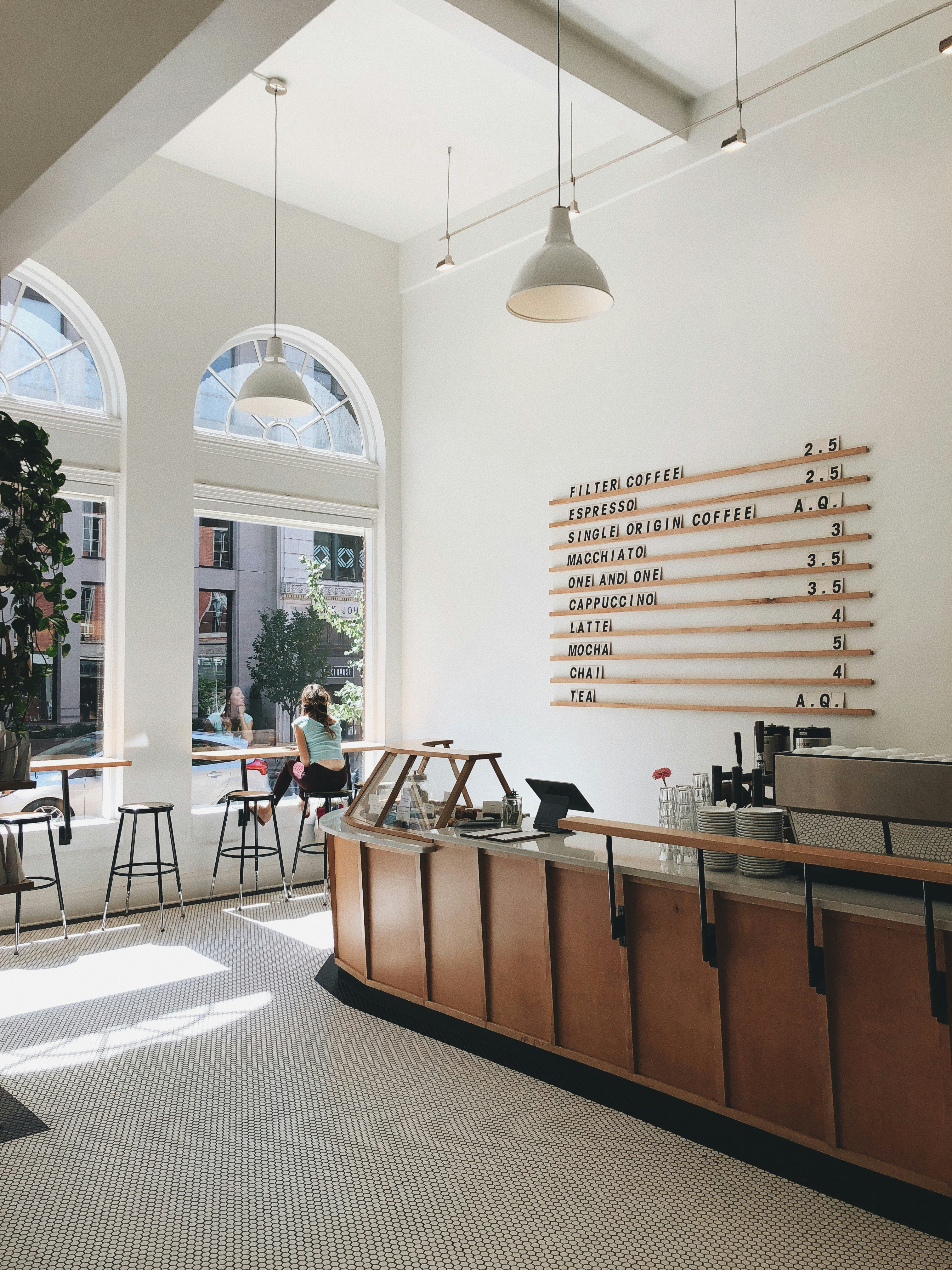Bright minimalist coffee shop interior