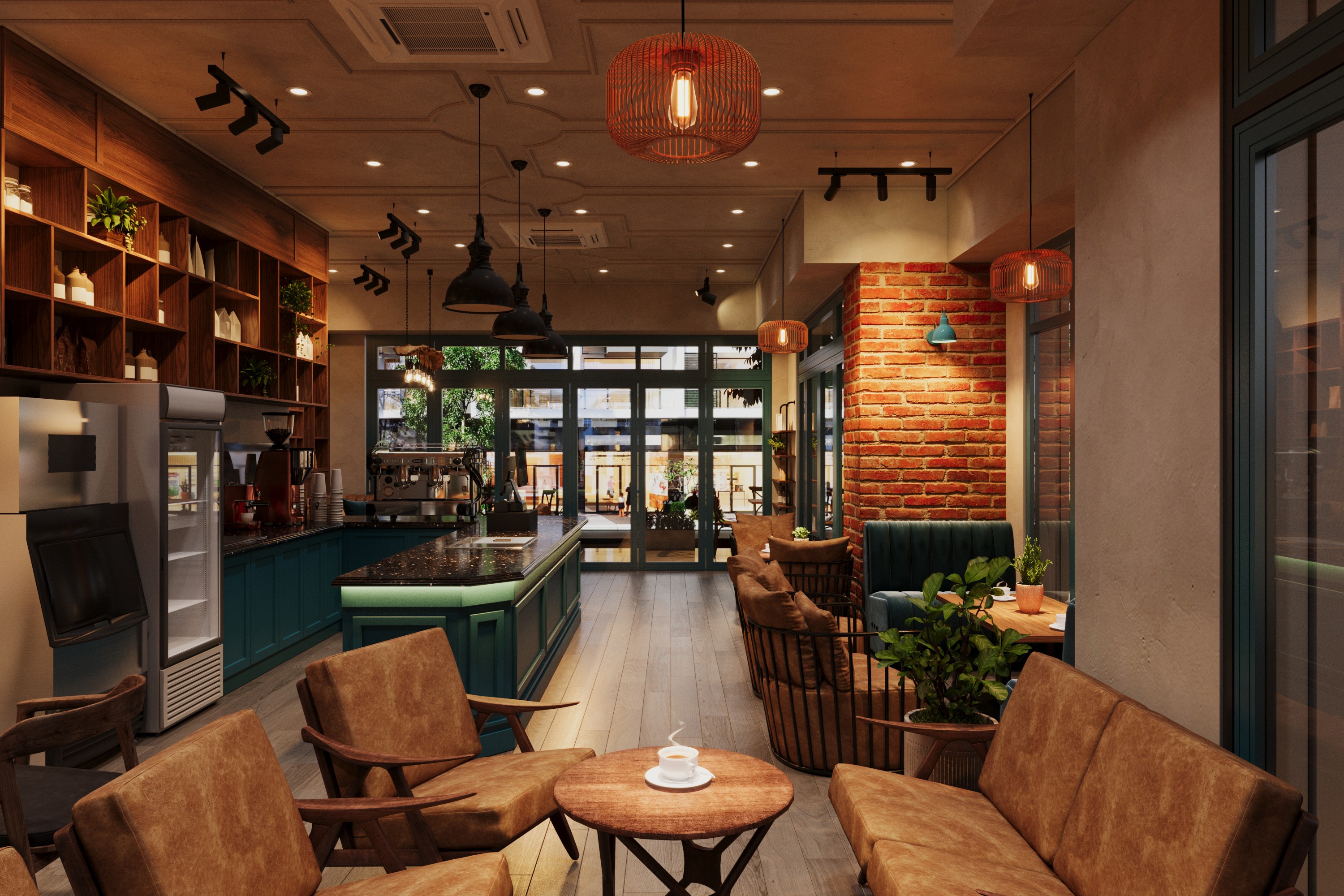 Modern industrial cafe interior design