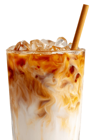 Iced latte with bamboo straw